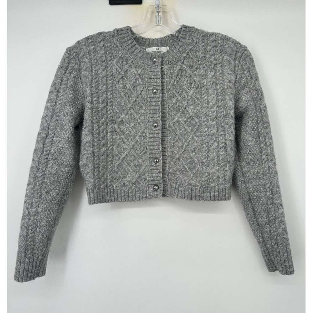 H&M Divided Chunky Knit‎ Crop Cardigan Gray  8/10 Granola Girl Cottage
